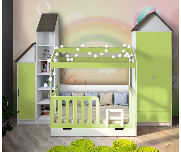 Детская мебель Фанки Кидз и кровать Домик Сказка в зеленом цвете 