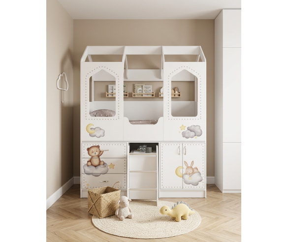 Кровать с письменным столом Домик Сказка ДС-14 Мишки