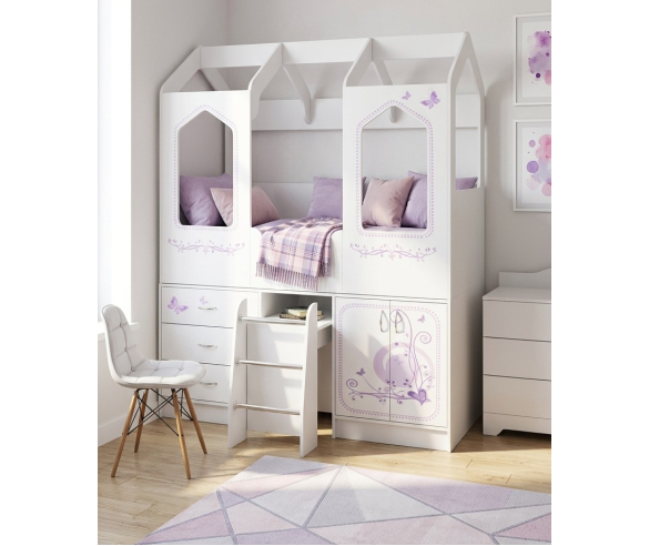 Детская кровать Домик ДС-14 рисунком Лилак