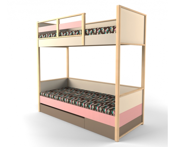 Двухъярусная кровать Робин Вуд с фальшпанелью Розовая