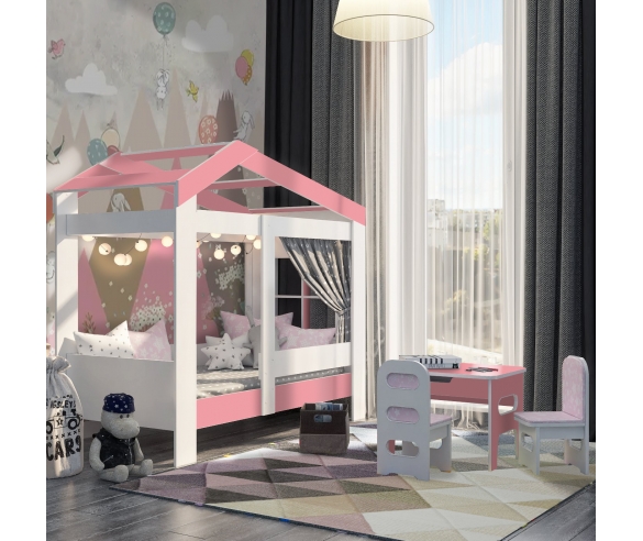 кровать домик ДС-32  розовый