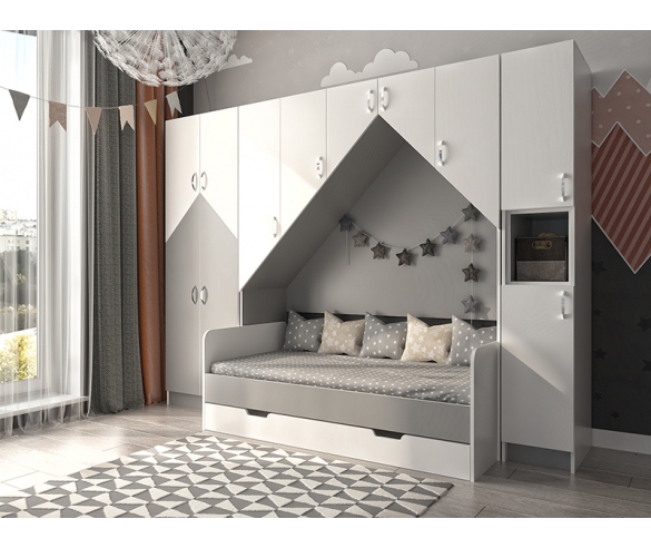 Комплект мебели Нордик: надкроватный мост, кровать, пенал и шкаф
