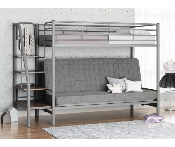 Двухъярусная кровать с диваном Мадлен №3 Серый/Серый