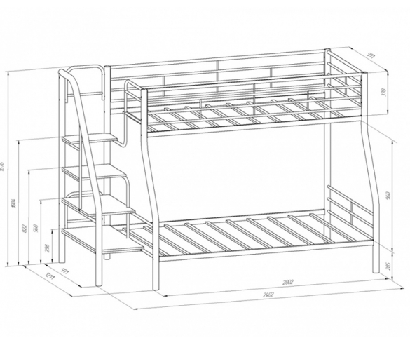 Схема двухъярусной металлической кровати Толедо №1