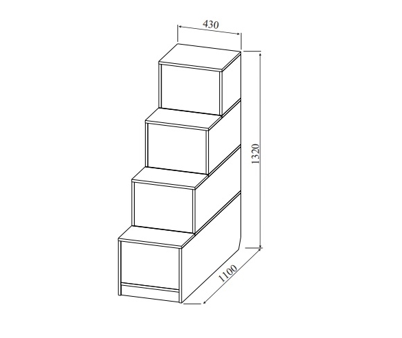 Схема с размерами лестницы с ящиками 