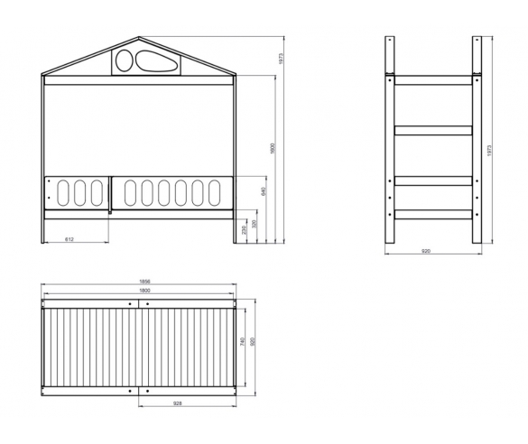Схема с размерами кровати Домик Jimmy Space, спальное место 180х80см.