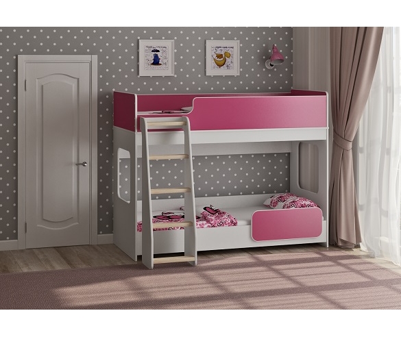 Двухъярусная кровать Легенда  42.4.2 корпус белый / фасад розовый